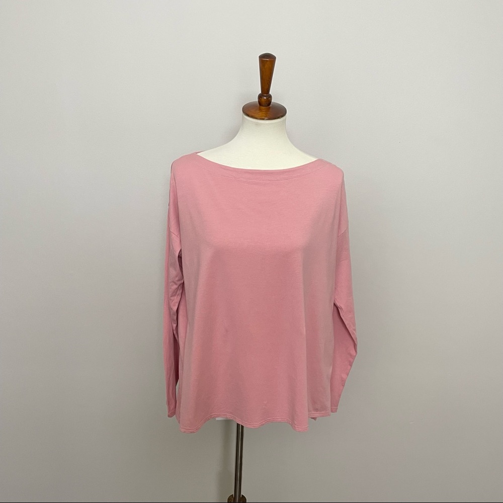 J Jill Top Lux Supima Boat Neck Tee Long Sleeve Step Hem Blush Pink